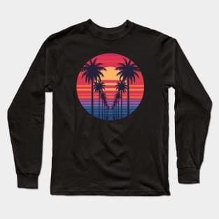 80s Vaporwave Palm Trees Sunset Long Sleeve T-Shirt